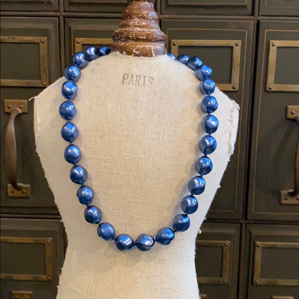 Steel Blue Faux Pearl Necklace